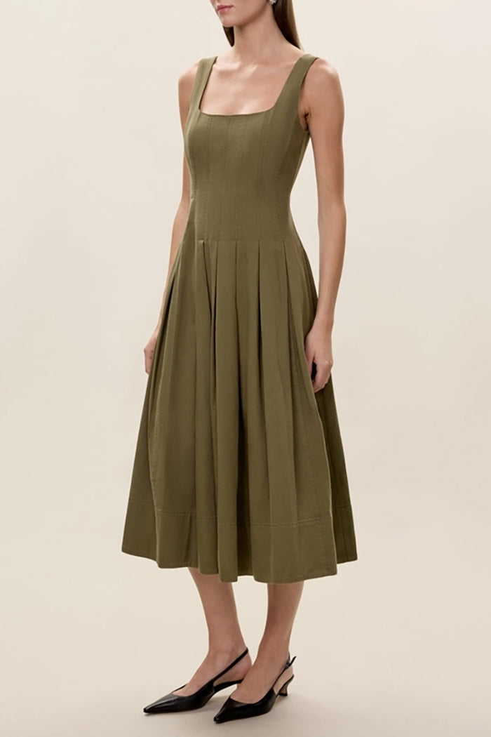 Square Neck Flared Hem Pocket Dress