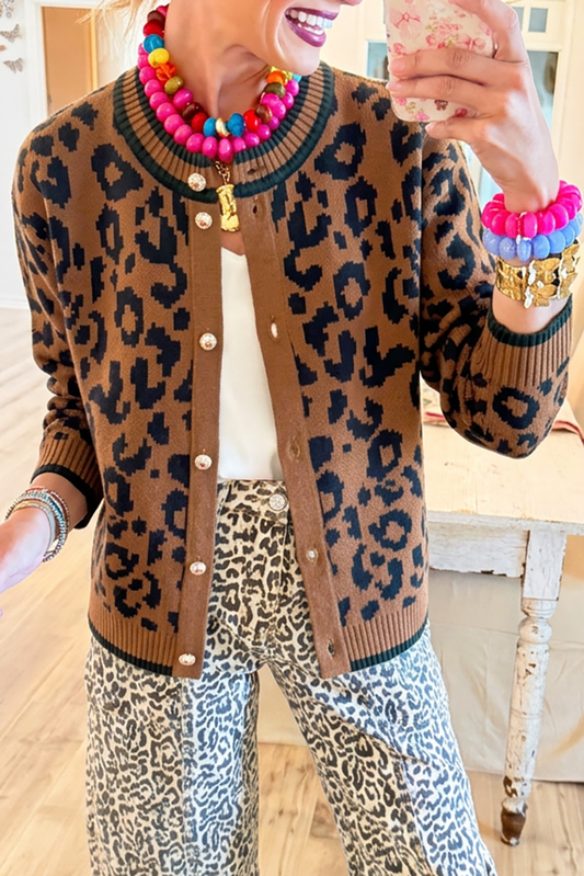 Casual Leopard Pattern Knit Cardigan