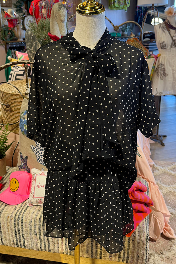 Polka Dot Tie Neck A Line Skort Set