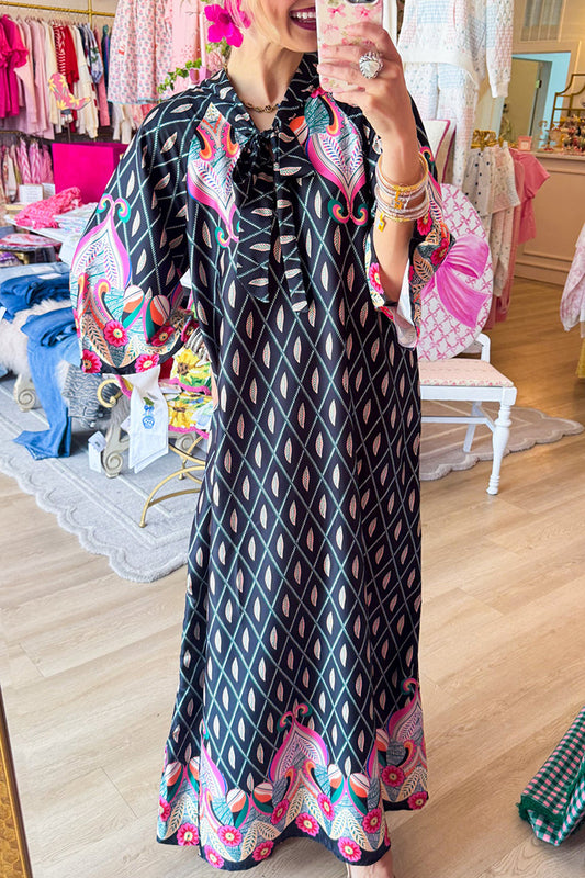 Leaf Print Lounge Pocket Maxi Dress