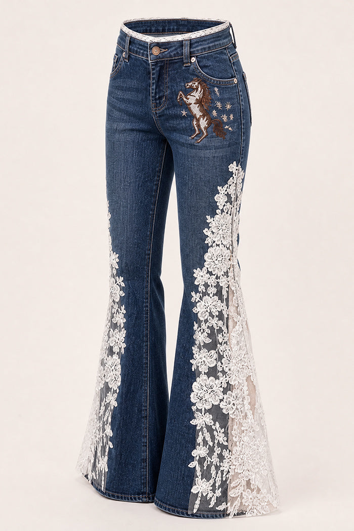Floral Lace Flare Jeans