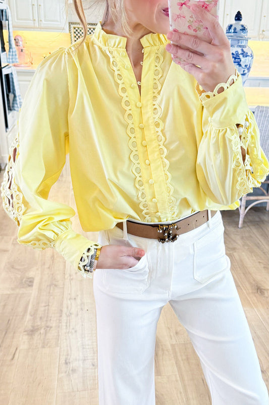 Scallop Lace Trim Long Sleeve Top