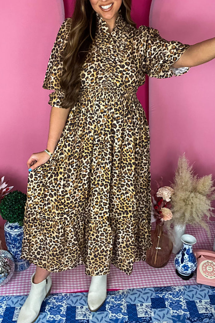 Casual Leopard Midi Dress