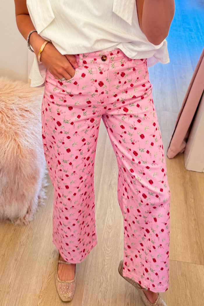Pink Floral Wide Leg Pants