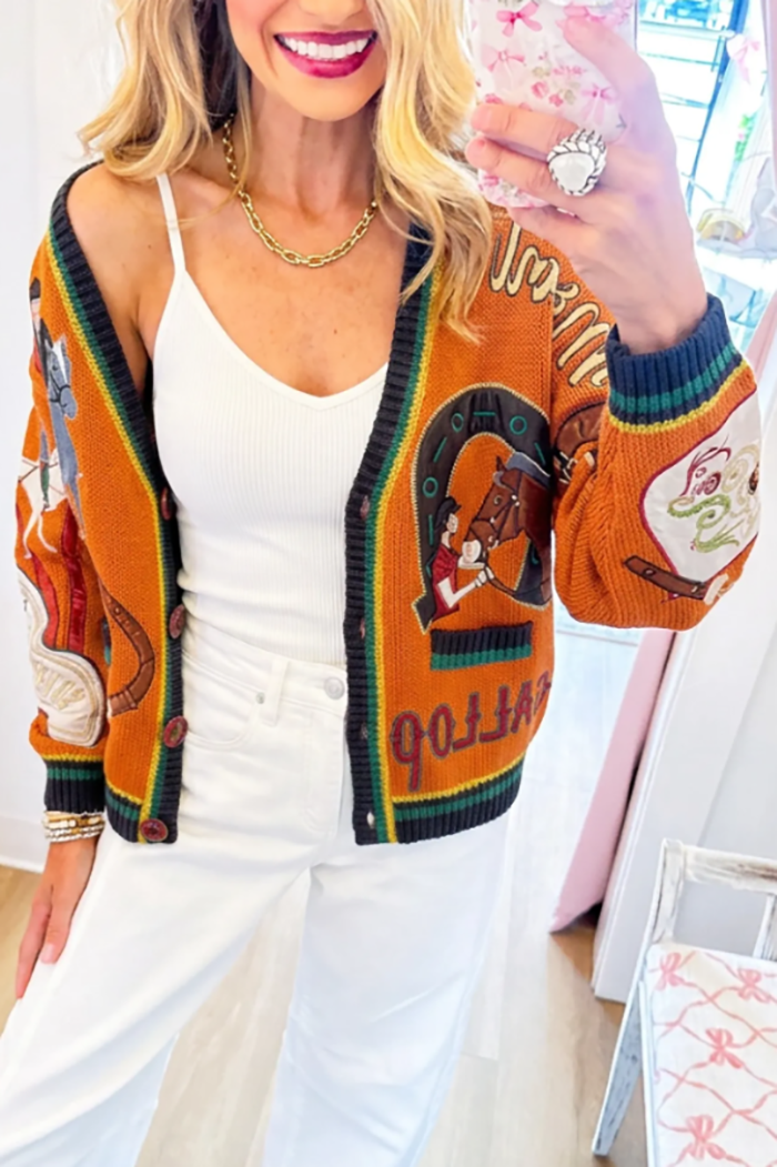 Casual Animal Pattern Knit Cardigan