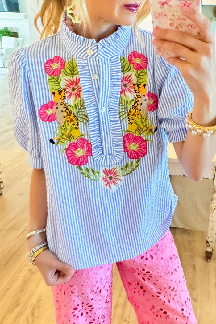 Blue Stripe Floral Top