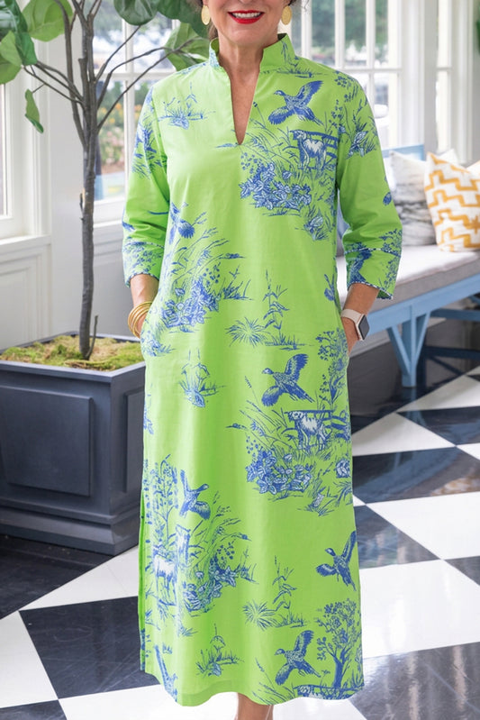 Green Printed Side Slit Pocket Maxi Dress