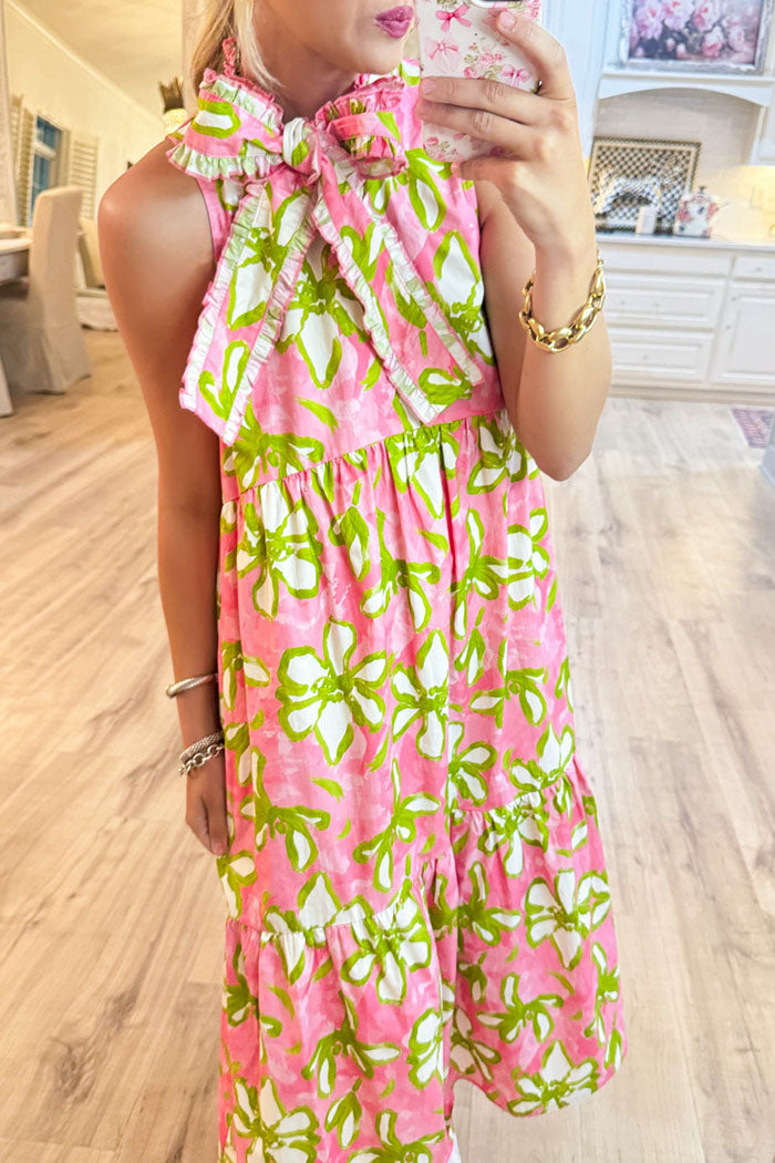 Sleeveless Flower Print Pocket Dress