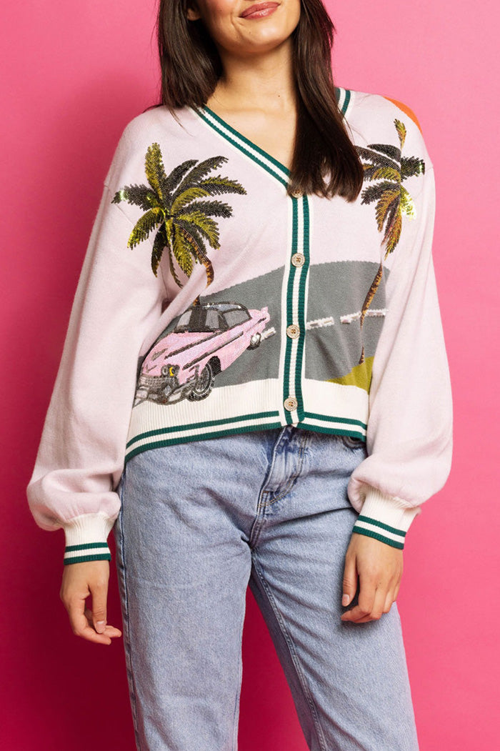 Sparkle Palm Tree Print Cardigan
