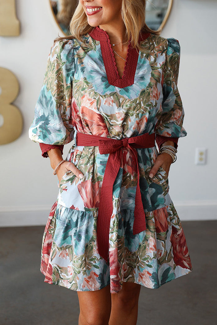 Floral Tiered Mini Pocket Dress