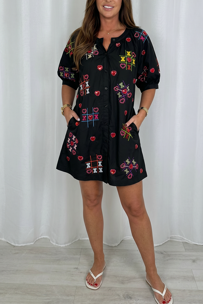 Casual Puff Sleeve Pocket Dress
