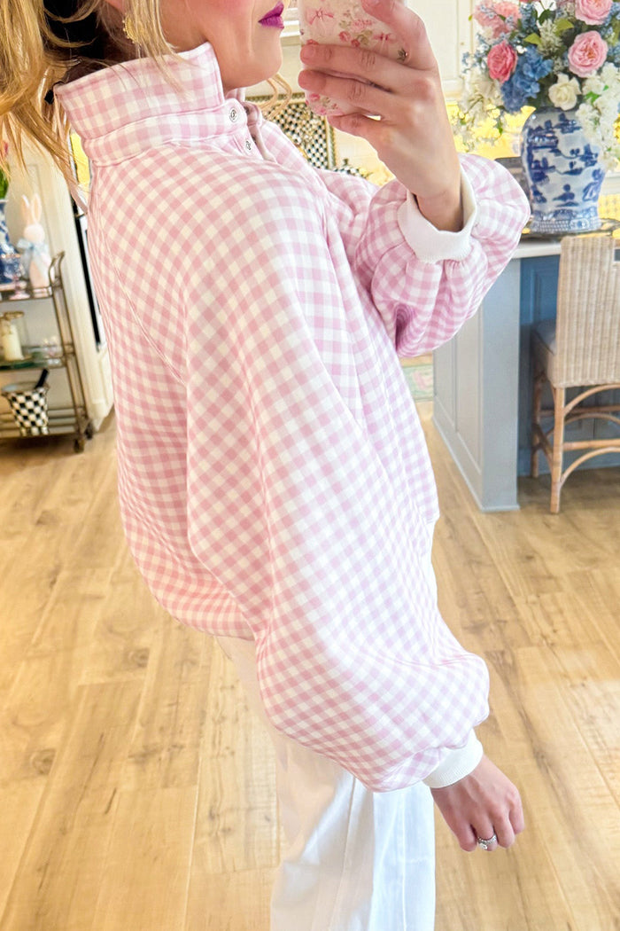 Casual Gingham Quarter Snap Top