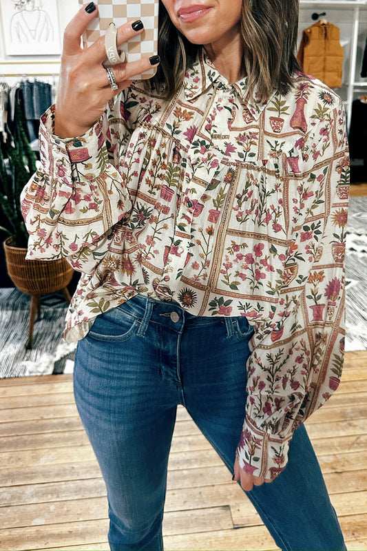 Floral Print Button Top