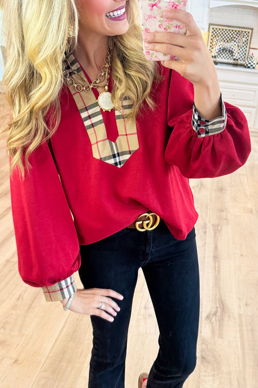 Casual Checkered Patchwork Top