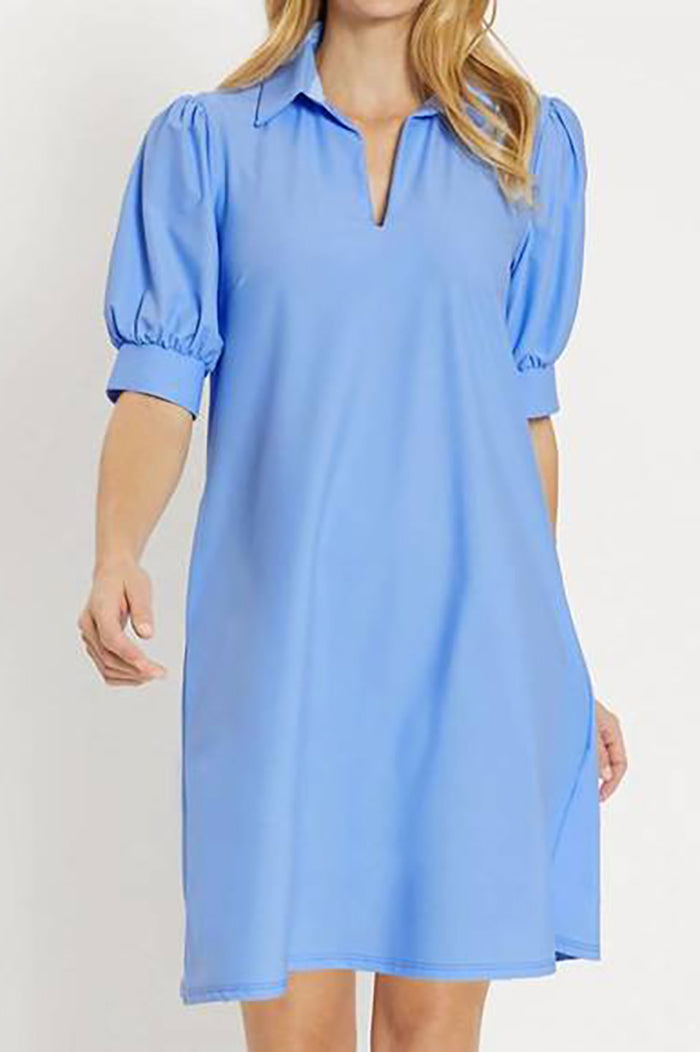 Pleated Sleeves Solid Color Dress