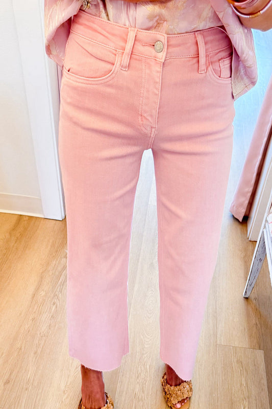 Pink High Rise Cropped Jeans