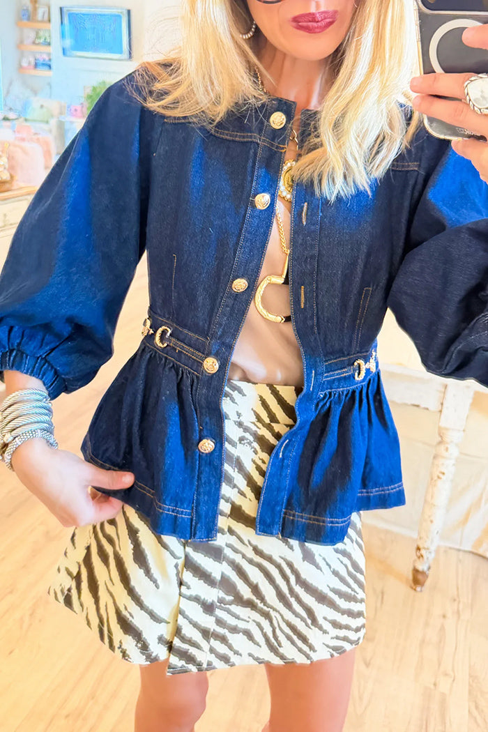 Dark Denim Puff Sleeve Top