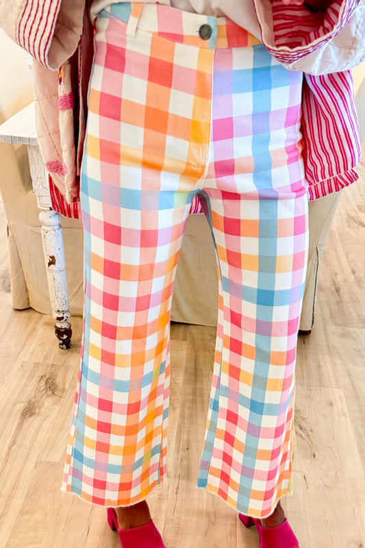 Multi Gingham Wide Leg Jeans