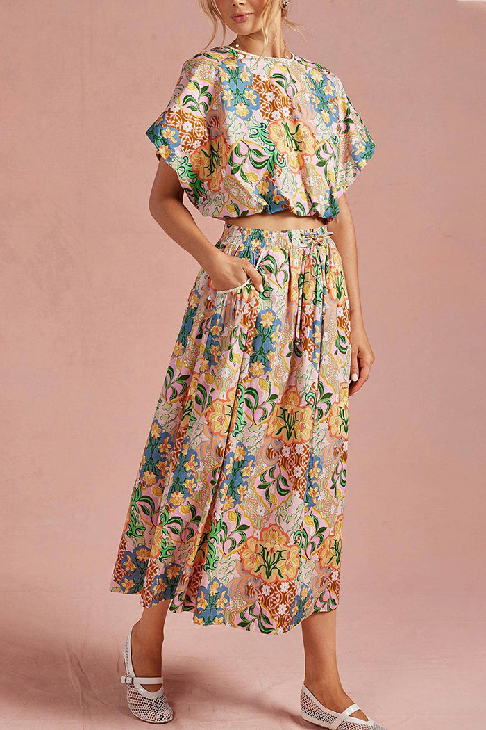 Pocketed Floral Skirt Two-Piece Set
