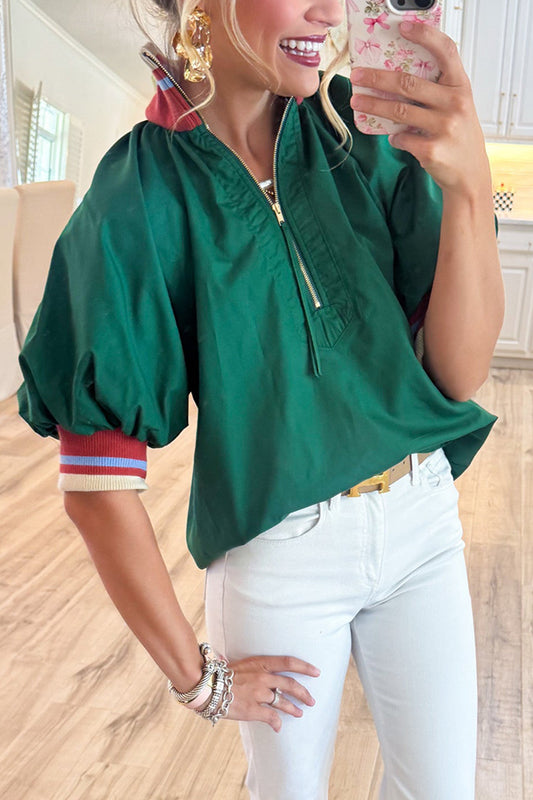 Puff Sleeve Zip Up Top