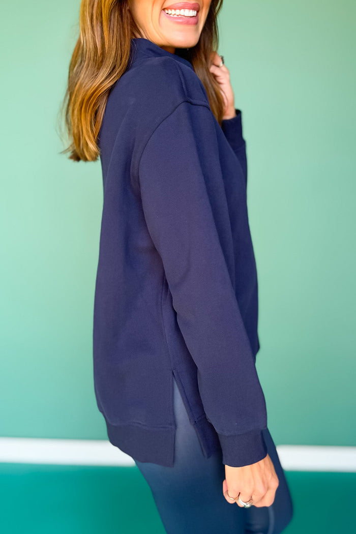 Split-Hem Mock Neck Relaxed Top