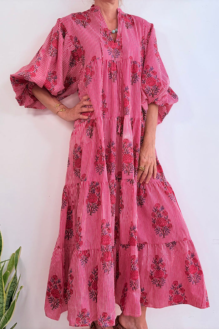 Floral Tiered Balloon Sleeve Dress
