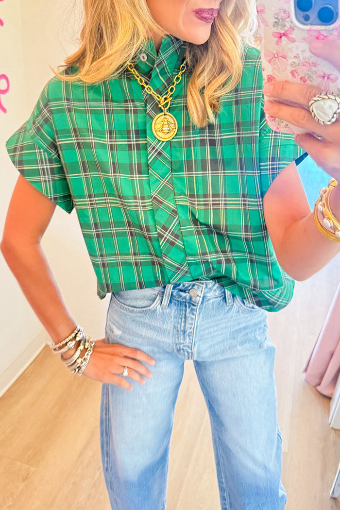 Green Plaid Cap Sleeve Top