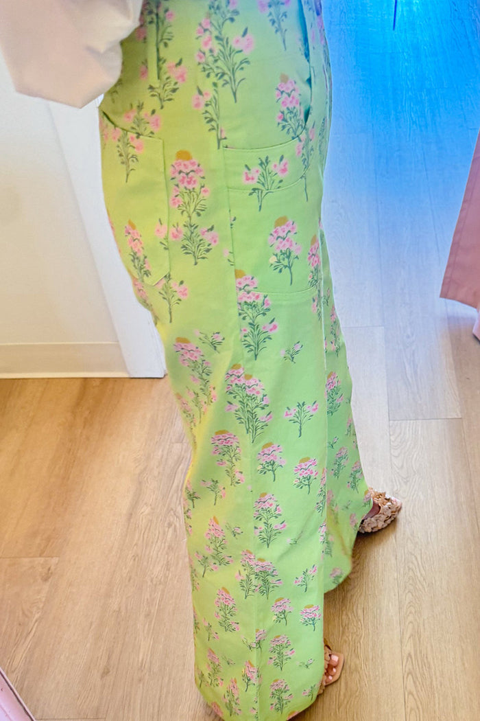 Casual Lime Green Mix Floral Flare Pants