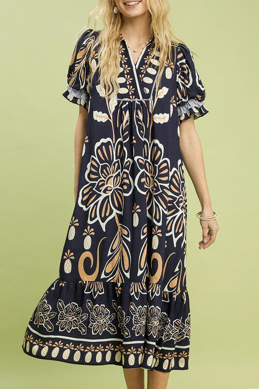 Floral Tiered Pocket Midi Dress