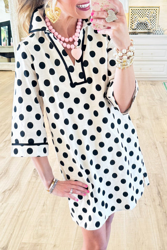 Half Sleeve Polka Dot Shift Dress