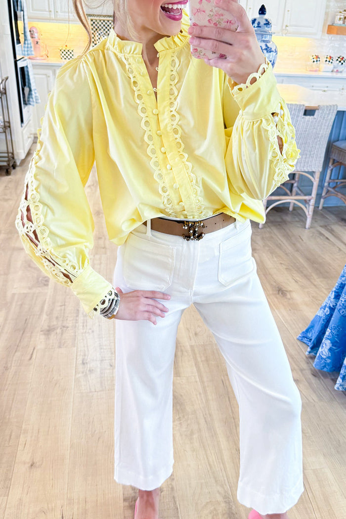 Scallop Lace Trim Long Sleeve Top