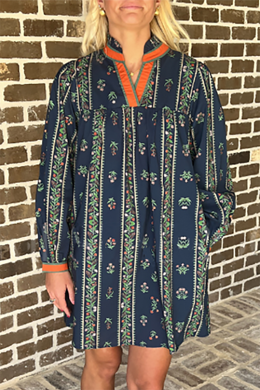 Floral Long Sleeves Pocket Dress