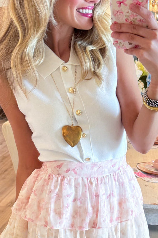 White Sleeveless Button-Up Top