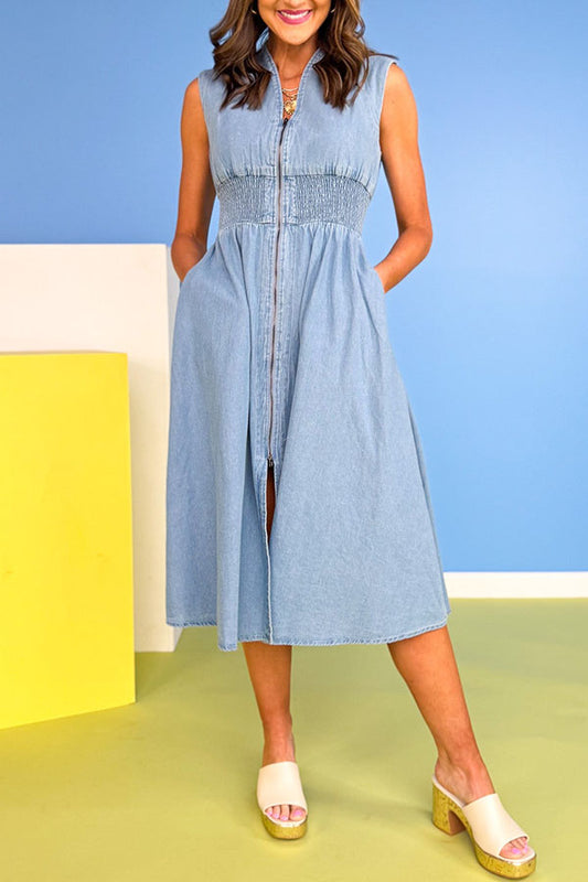 V-Neck Smocked Waist Dress