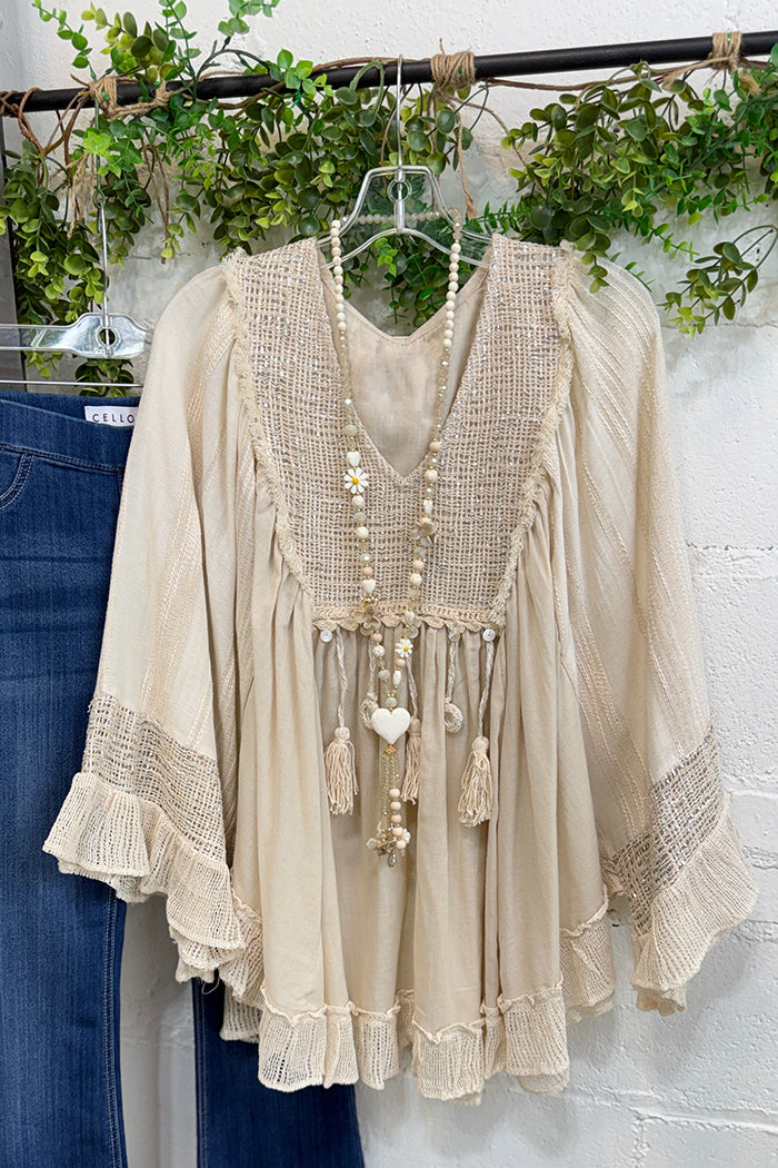 Boho Ruffle Bell Sleeve Peplum Top