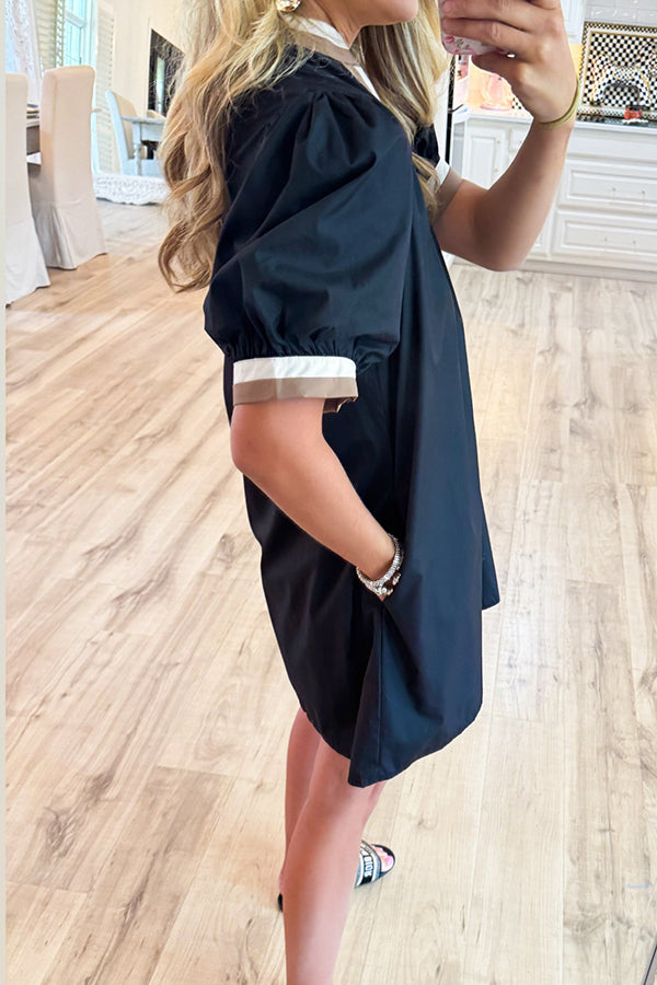 V-Neck Puff Sleeve Dress – miniesboutique