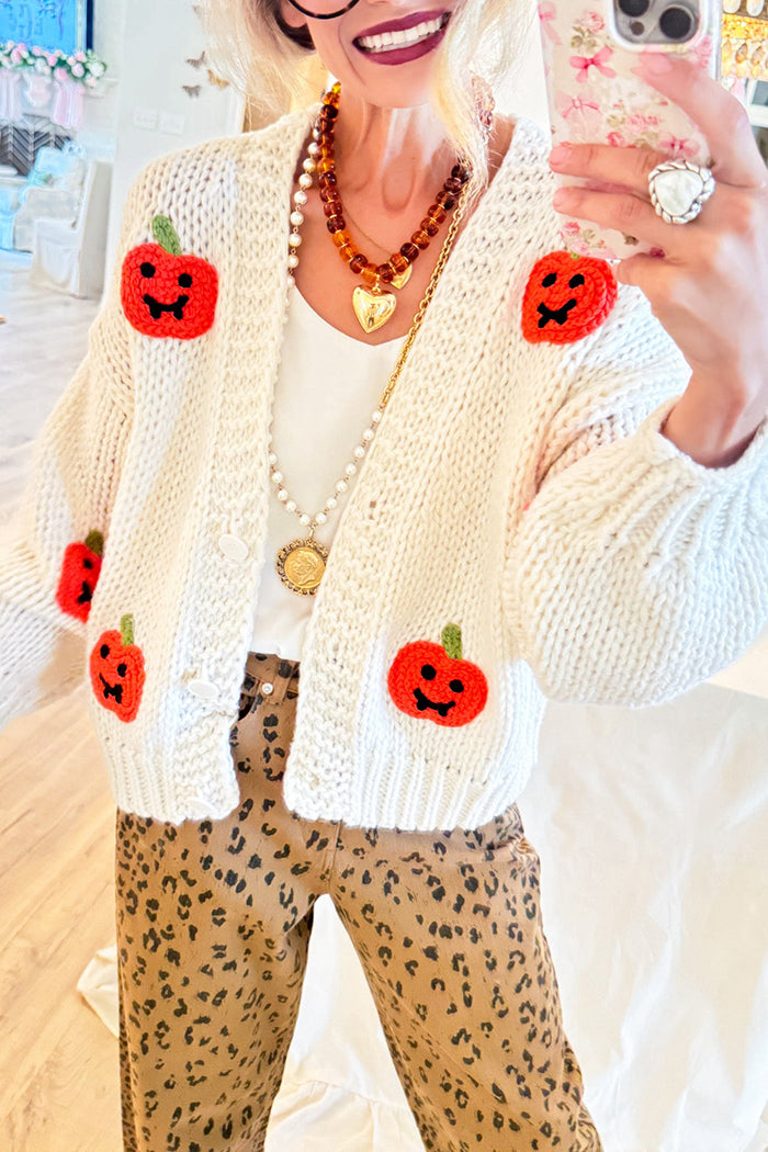 Chunky Knit Pumpkin Button Front Cardigan