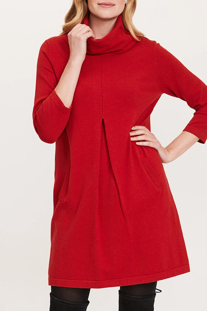 Pocketed Cowl Neck 3/4 Sleeve Dress
