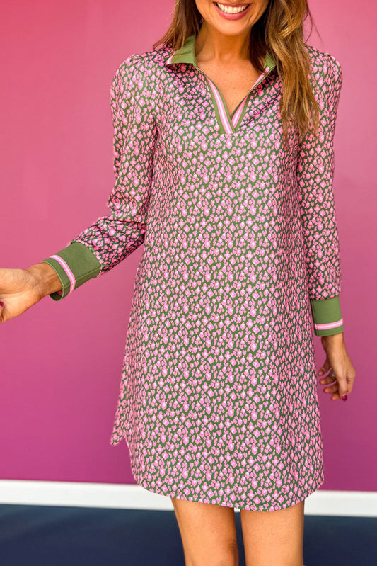 Animal Puff Long Sleeve Collared Active Dress