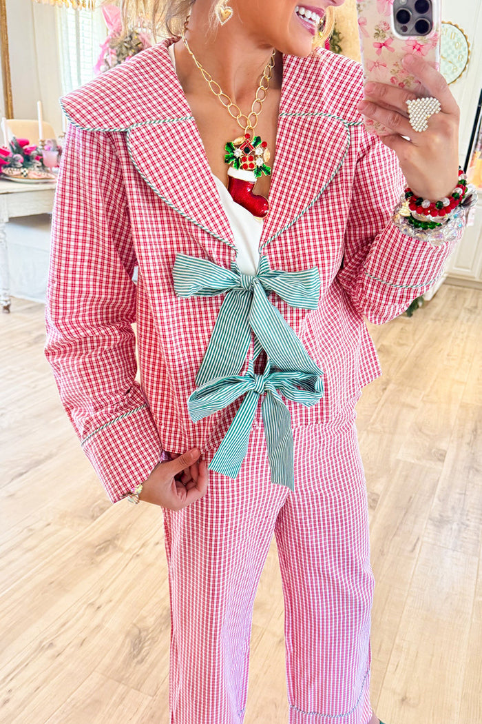 V-Neck Plaid Pajama Set