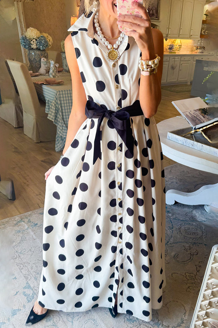 Black Polka Dot Belted Shirt Dress