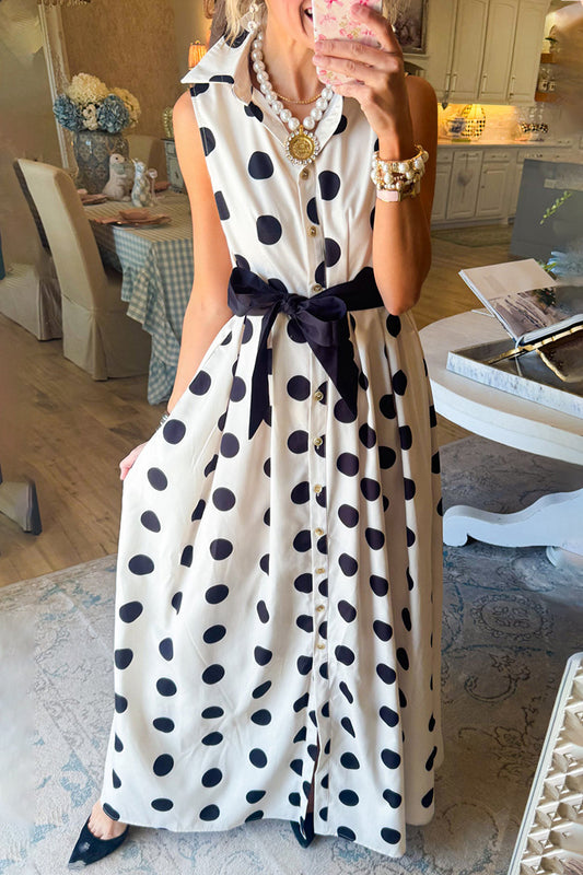 Black Polka Dot Belted Shirt Dress