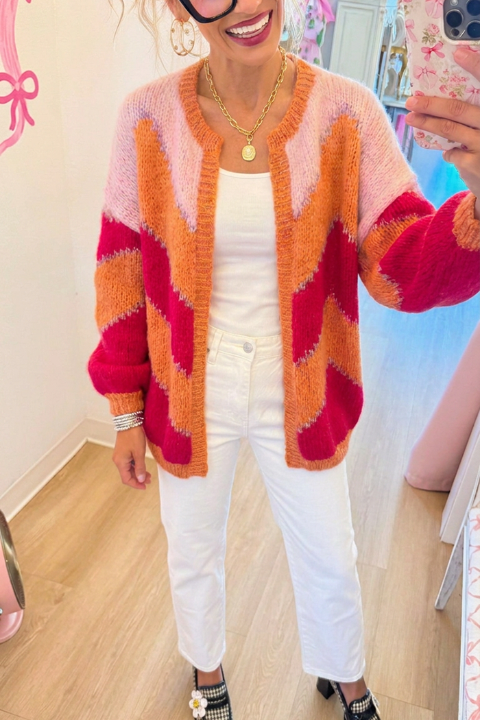 Casual Color Block Cardigan