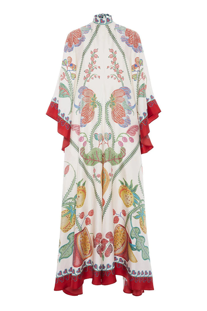Tropical Fruit Print High-Neck Maxi Dress