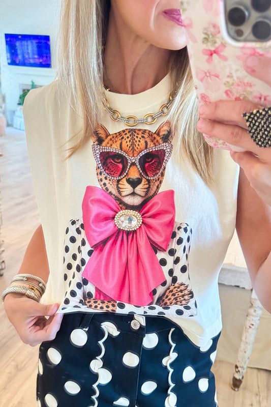 Leopard Bling Bow Sleeveless Tee
