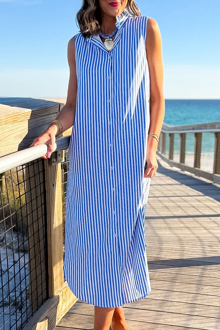 Sleeveless Stripe Shirt Dress