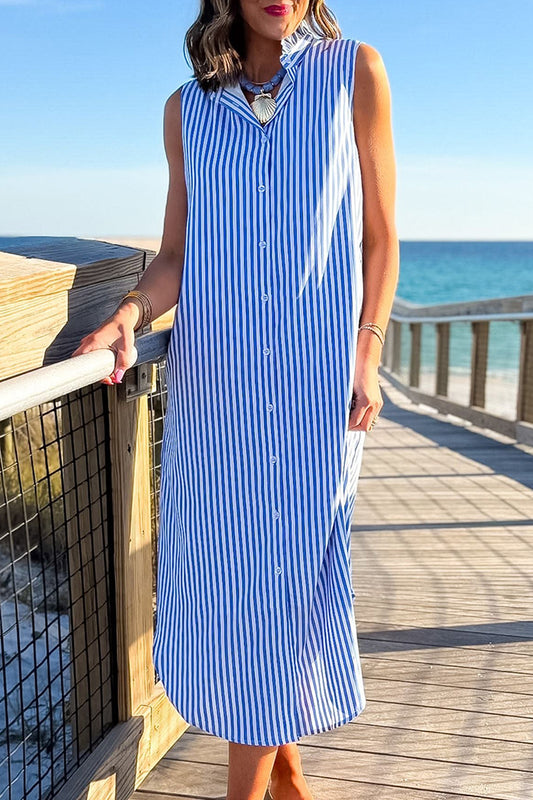 Sleeveless Stripe Shirt Dress