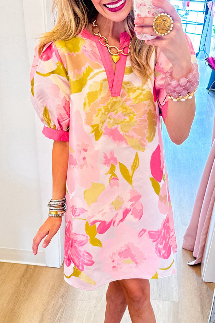 Pink Floral Jacquard Dress