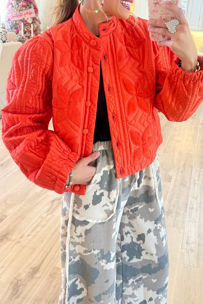 Casual Orange Flower Detail Jacket