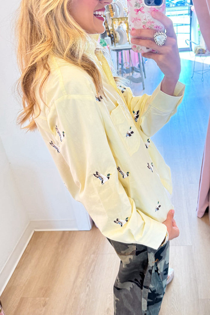 Mallard Embroidered Button Up Top